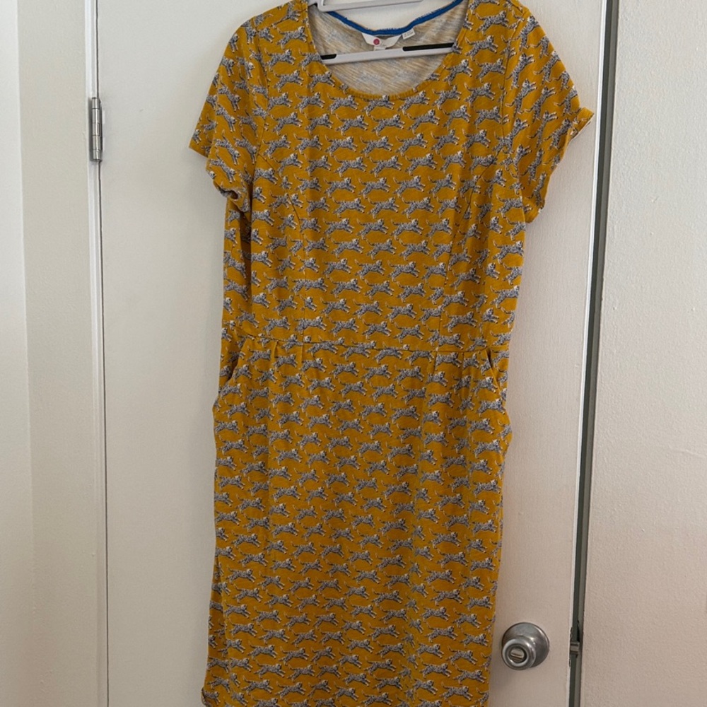 Boden Mustard and Blue Patterned Midi Dress